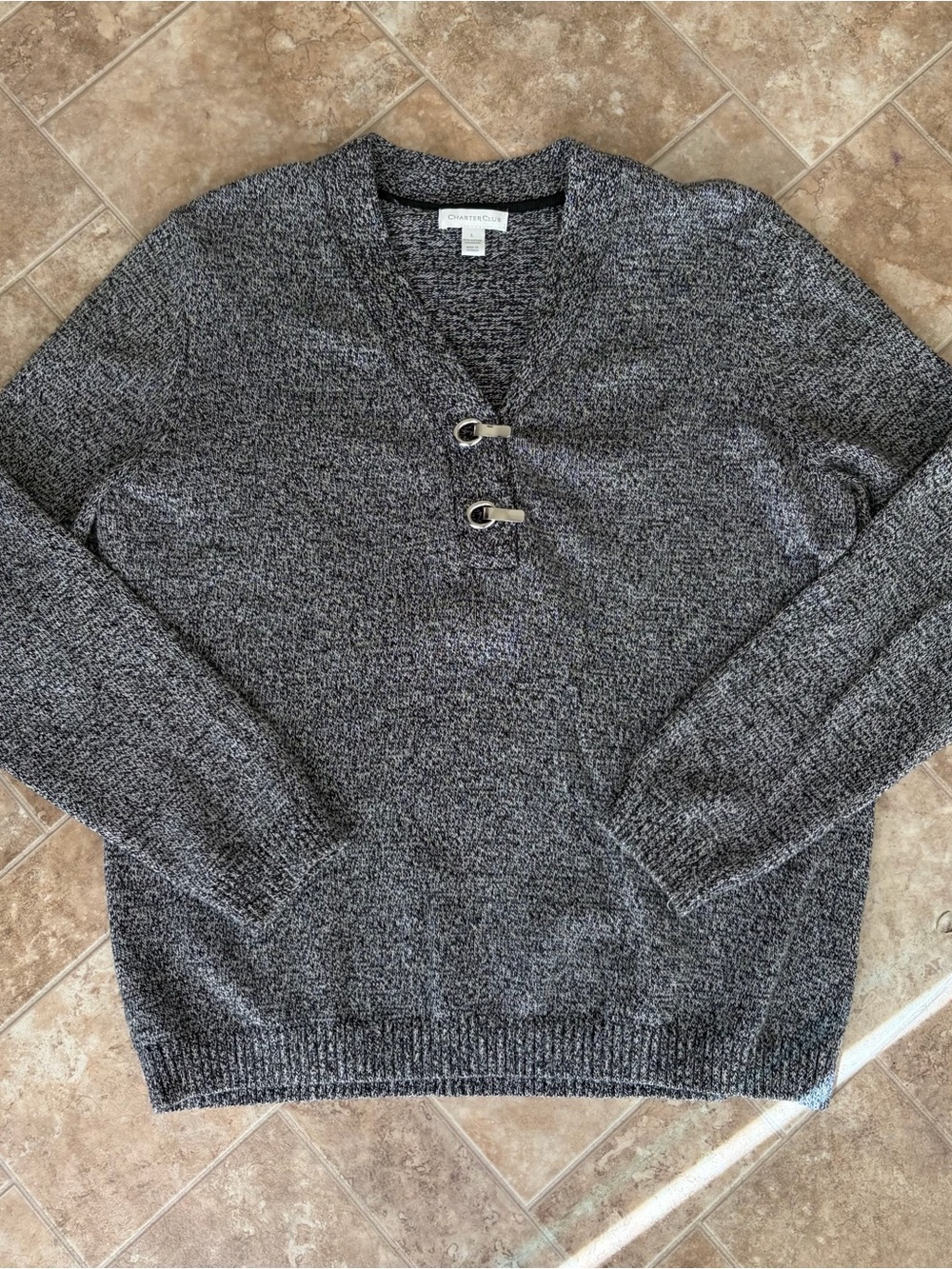 Charter Club Gray V-Neck Toggle Sweater
